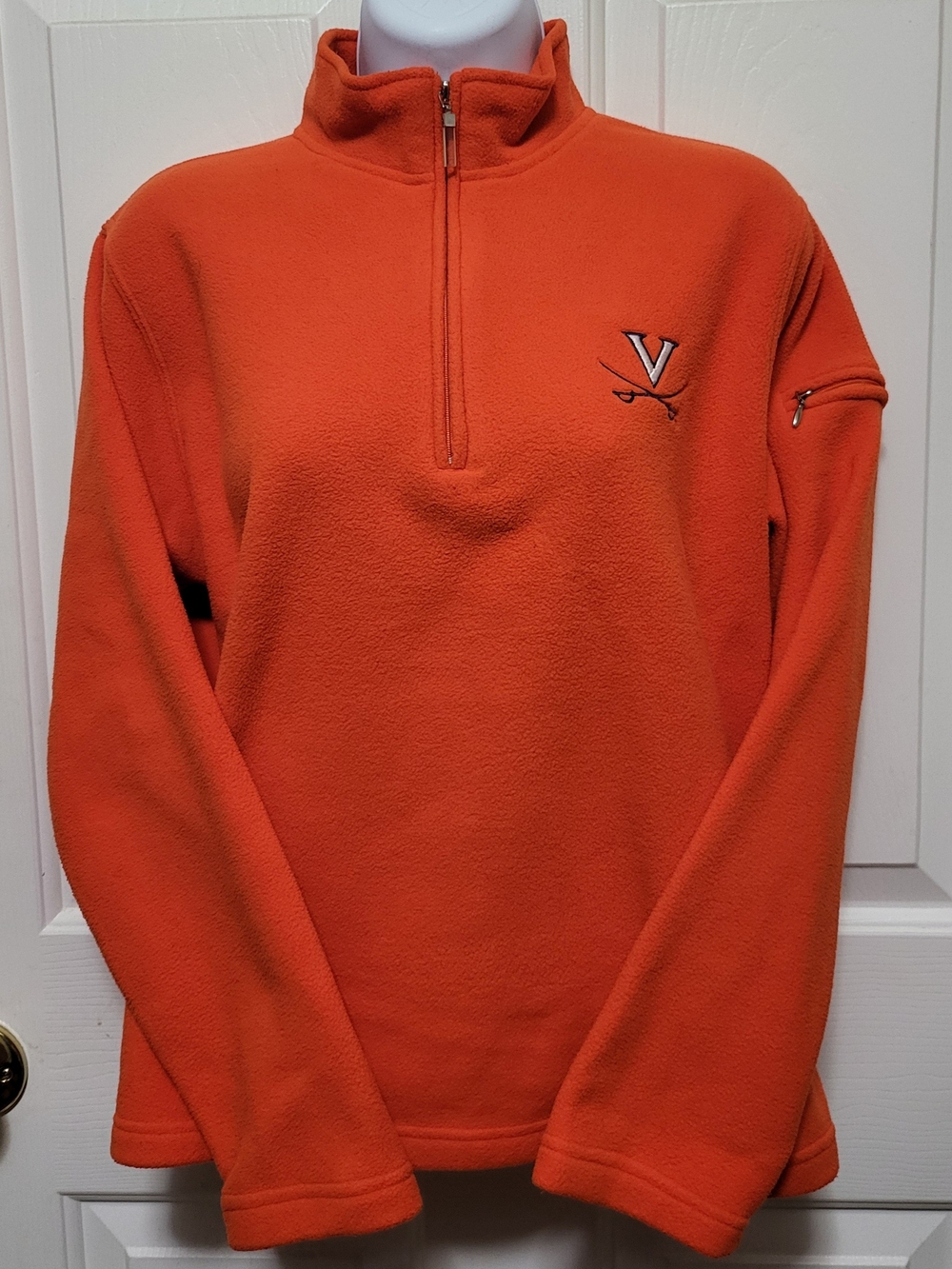 Orange Quarter‑Zip Fleece Pullover with Embroidered V Logo
